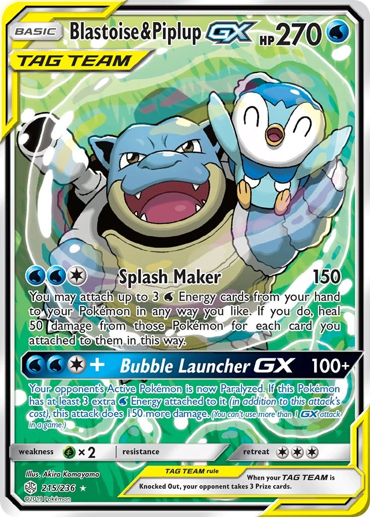 Blastoise & Piplup GX (Alternate Full Art) - 215/236 - (SM - Cosmic Eclipse)