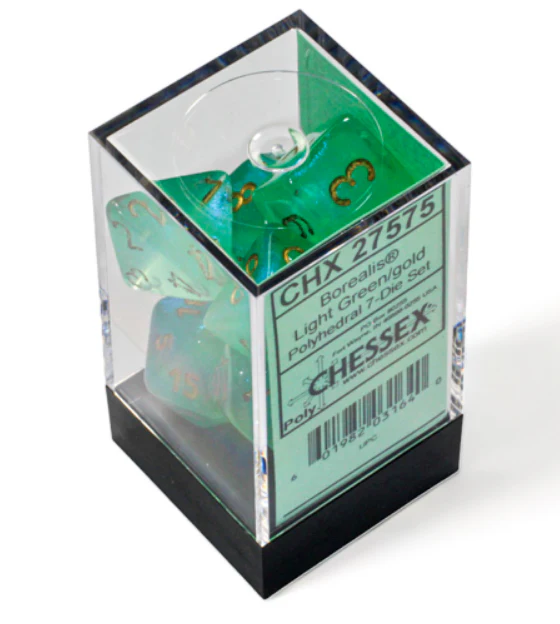 Chessex Borealis Polyhedral Light Green/Gold Luminary 7-Die Set - Image 3