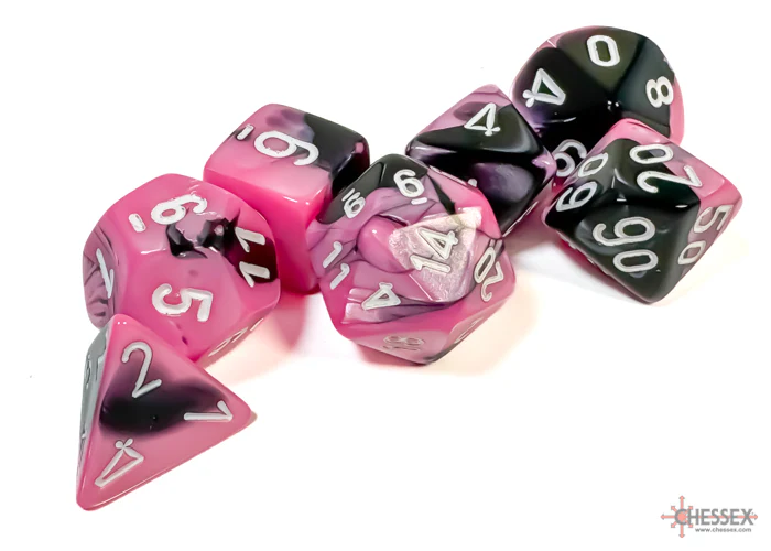 Chessex: Gemini Black-Pink/White Polyhedral 7-Dice Set - Image 2